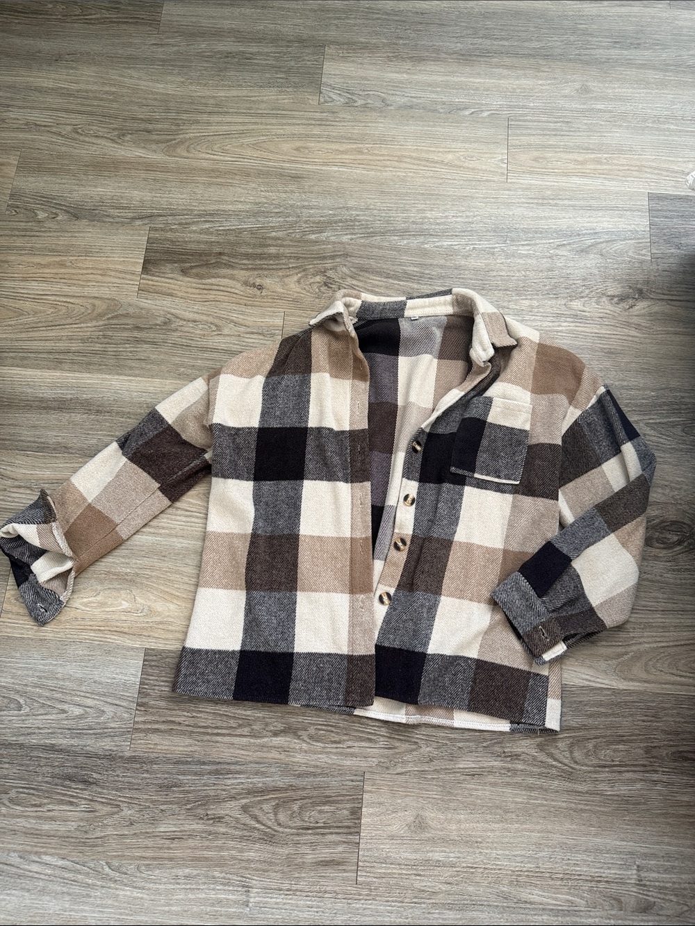 Amazon Women's Plaid Shacket Jacket in Cream, Brown, Black